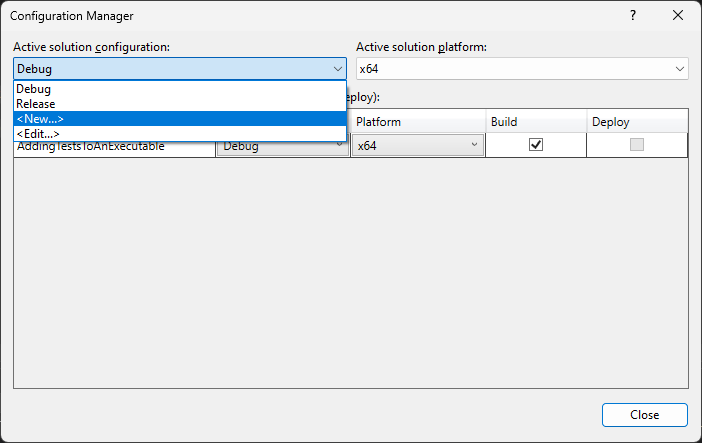 Open configuration creation dialog